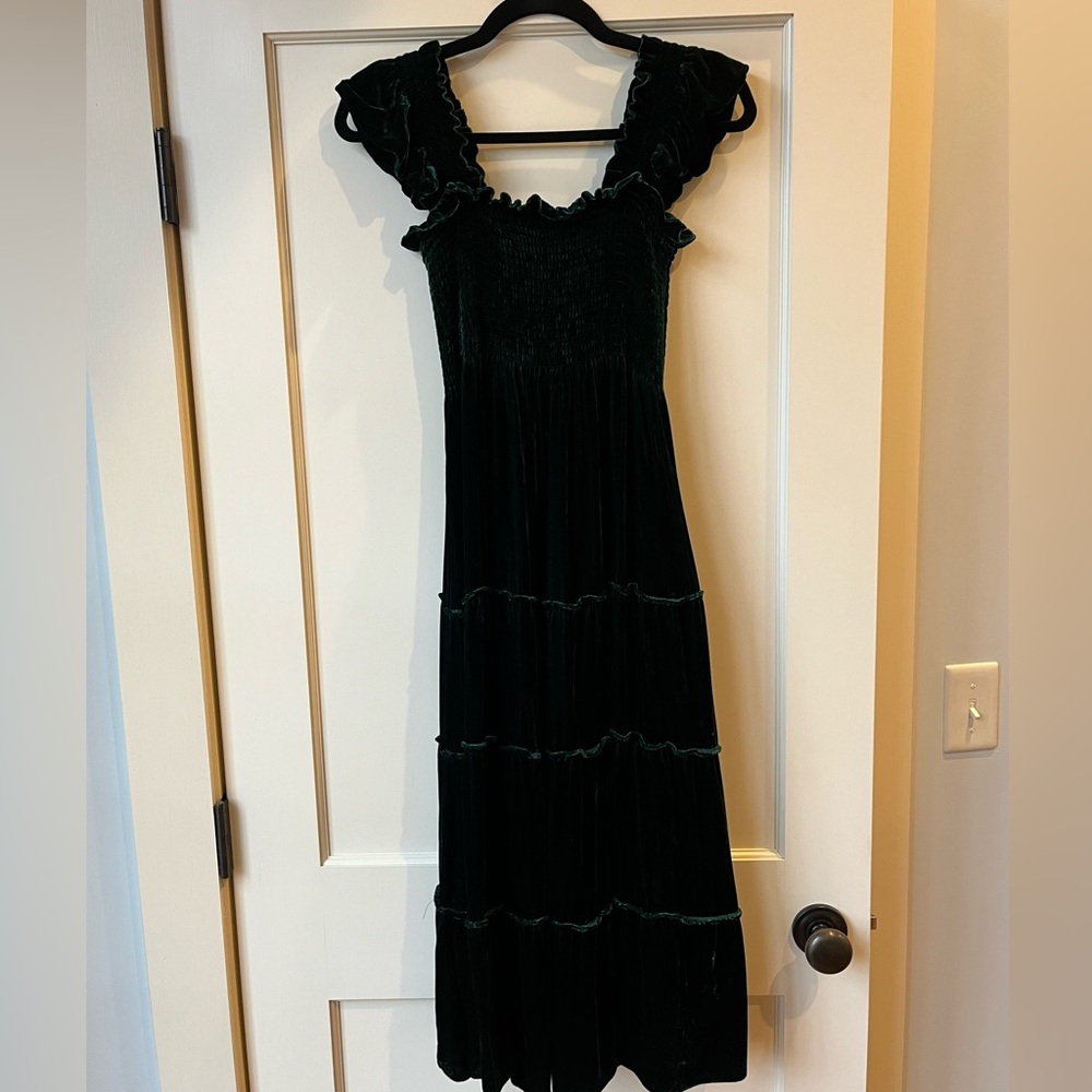 Hill House Home Ellie Nap Dress in Forest Green Velvet Size XS